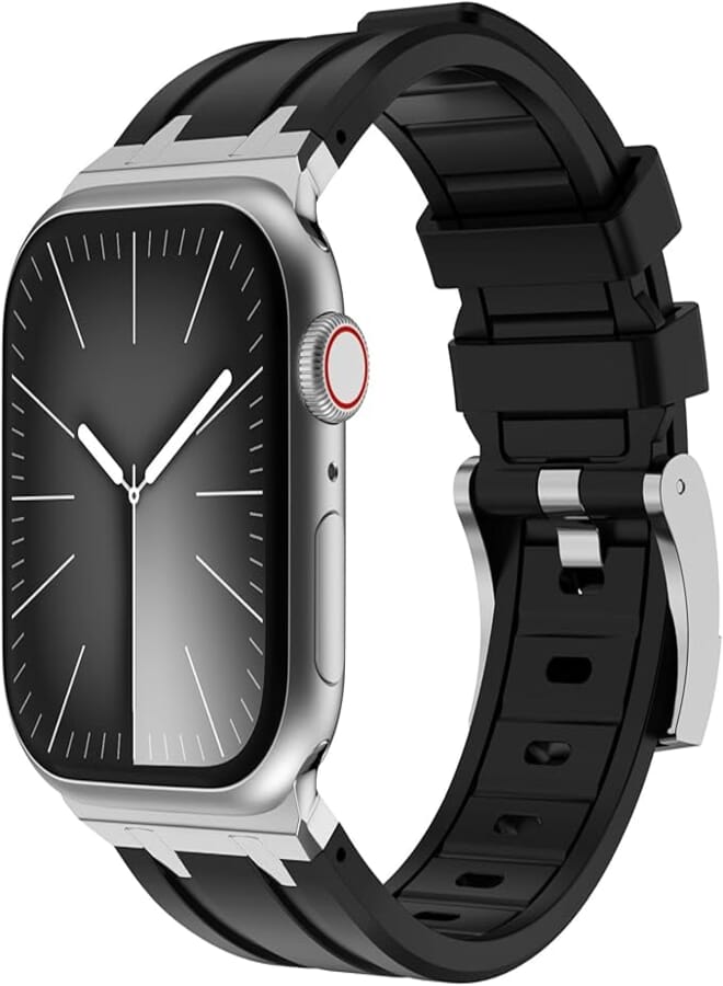 NewWays for Apple Watch Ultra Band for Men, AP Wide Sport Liquid Silicone Rubber Band with Stainless Steel Adapter for Apple Watch Band for iWatch Luxury
